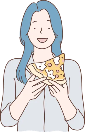 Mujer comiendo pizza  Ilustración