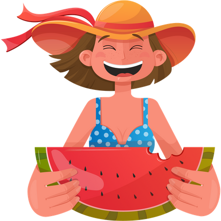 Mujer comiendo sandia  Ilustración