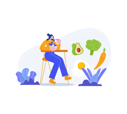 Mujer comiendo verduras  Ilustración