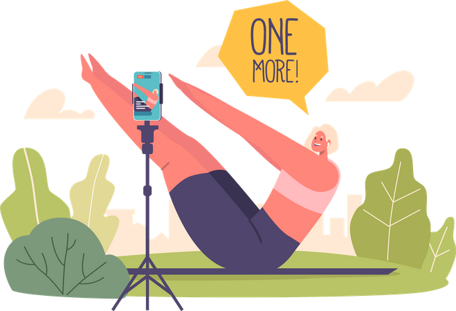 Mujer comparte su viaje de Pilates a través de un blog  Ilustración