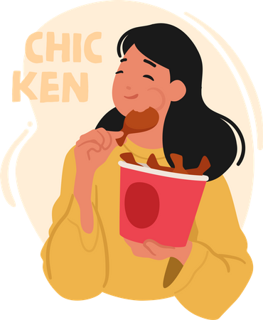 Mujer disfrutando de nuggets de pollo  Ilustración