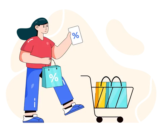 Mujer comprando en día de rebajas  Ilustración