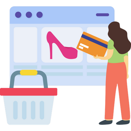 Mujer comprando calzado en línea  Ilustración