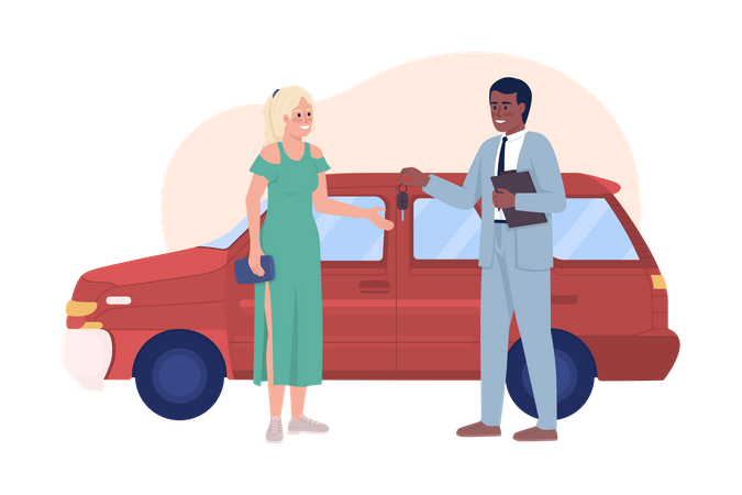 Mujer comprando auto  Ilustración