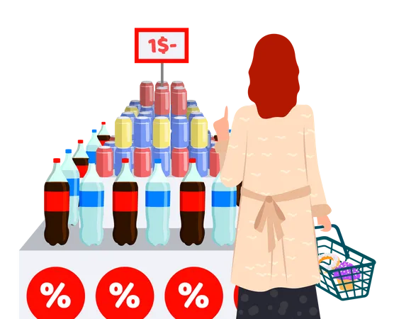 Mujer comprando bebidas frías  Ilustración