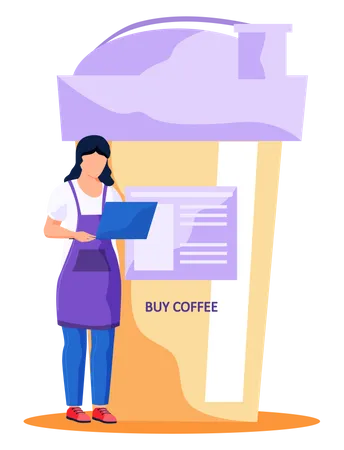 Mujer comprando café en línea  Ilustración