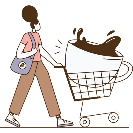 Mujer comprando café recién hecho  Ilustración