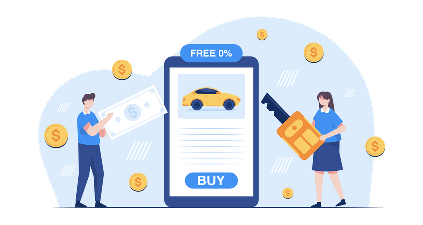 Mujer comprando coche online  Ilustración