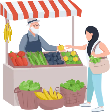 Mujer comprando fruta  Ilustración