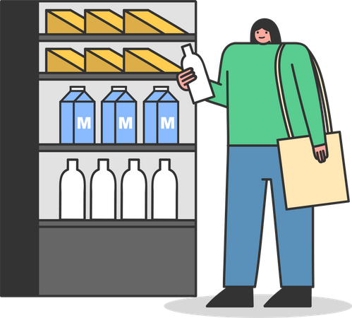 Mujer comprando leche  Ilustración