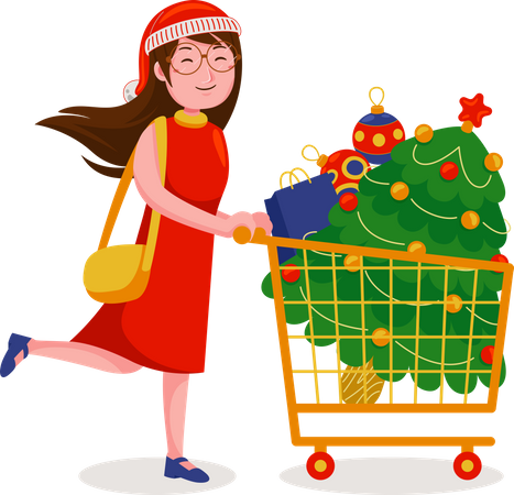 Mujer de compras para Navidad  Illustration