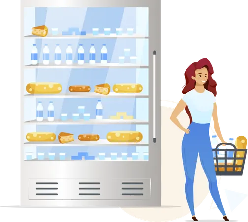 Mujer comprando productos lácteos  Ilustración