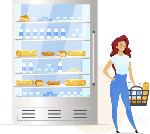 Mujer comprando productos lácteos  Ilustración