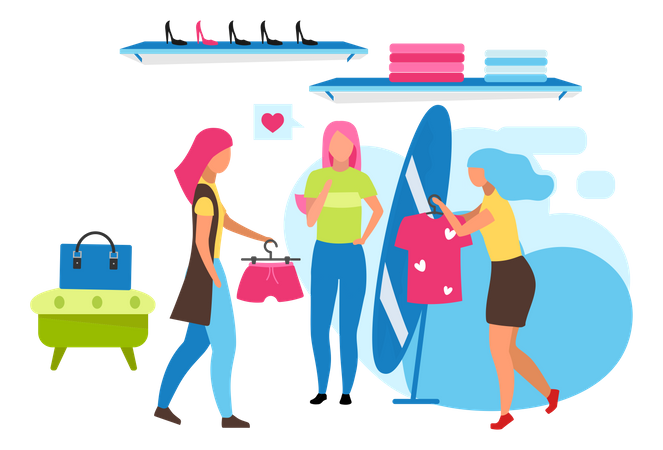 Mujer comprando ropa  Ilustración