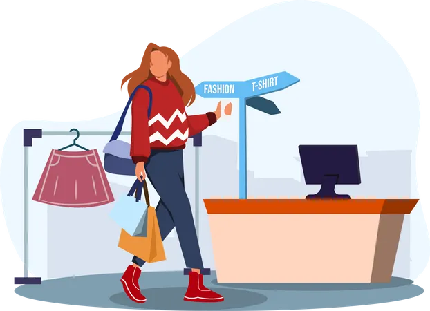 Mujer comprando ropa  Ilustración