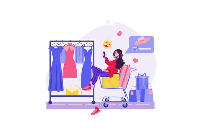 Mujer comprando ropa en línea  Ilustración