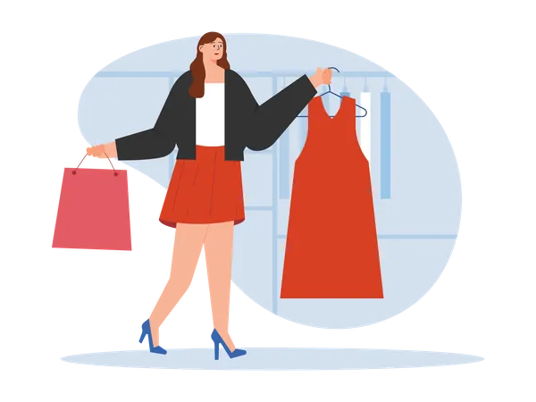 Mujer comprando vestido  Illustration