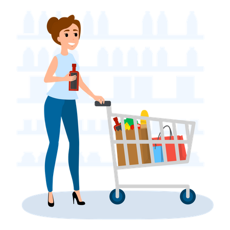 Mujer comprar comestibles  Ilustración
