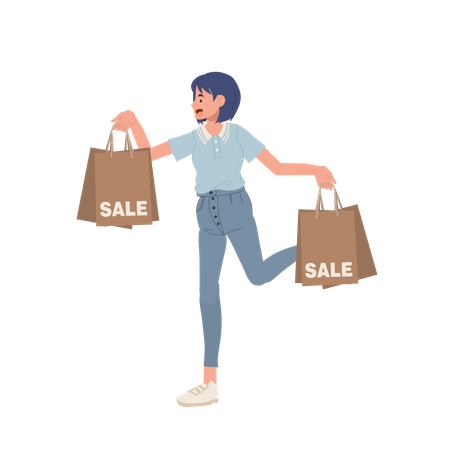 Mujer de compras en venta  Ilustración