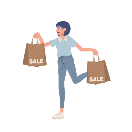 Mujer de compras en venta  Ilustración