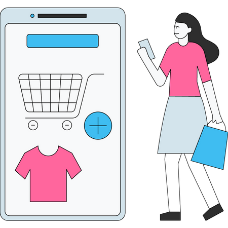 Mujer de compras en línea  Ilustración
