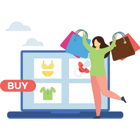 Mujer de compras en línea  Illustration