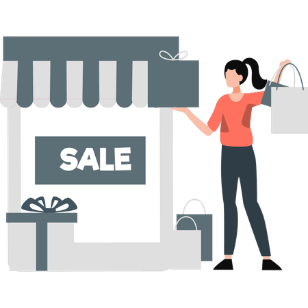 Mujer de compras en línea en venta  Illustration