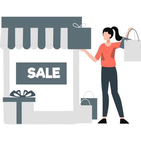 Mujer de compras en línea en venta  Illustration