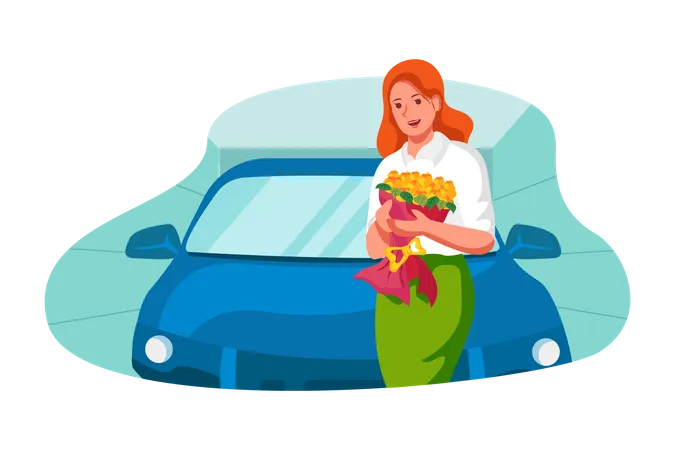 Mujer compró coche nuevo  Ilustración