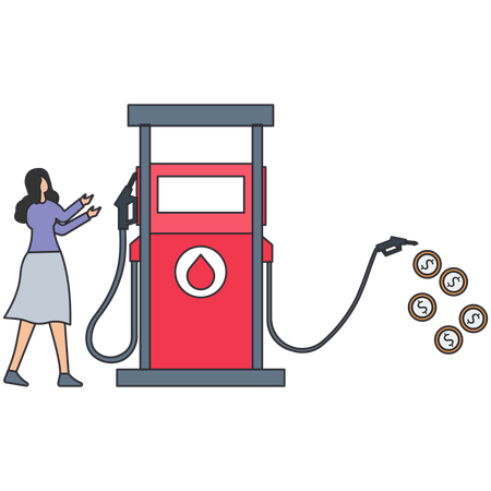 Mujer comprobando el precio del combustible  Illustration