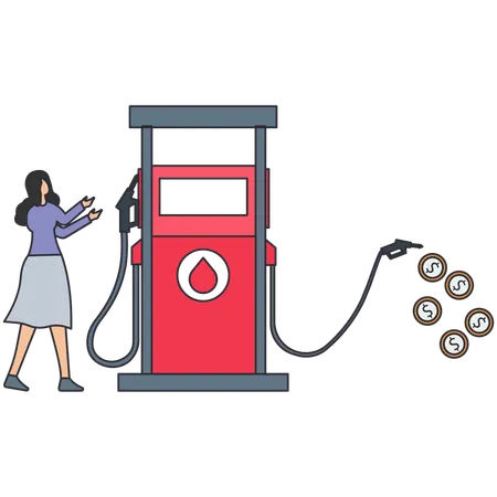 Mujer comprobando el precio del combustible  Illustration