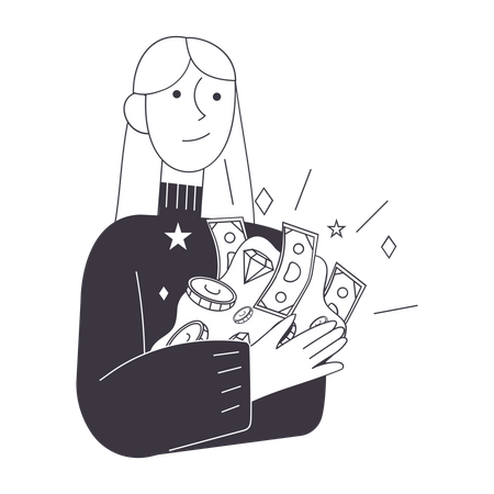Mujer con ahorros de toda la vida  Ilustración