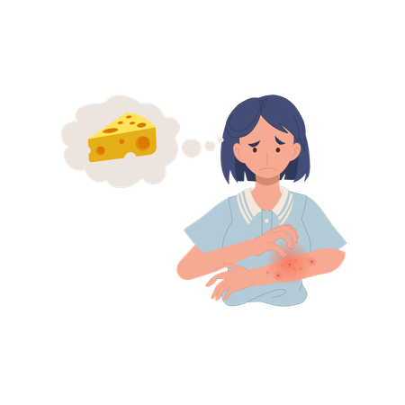 Mujer con alergia a la lactosa del queso  Ilustración