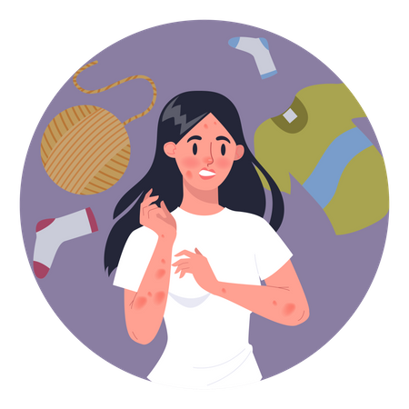 Mujer con alergia a los textiles  Ilustración
