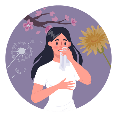 Mujer con alergia al polen  Ilustración