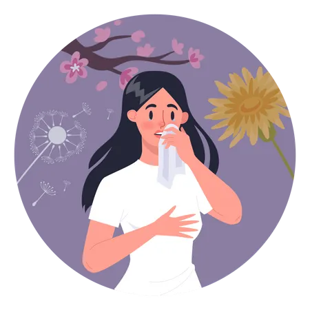Mujer con alergia al polen  Ilustración