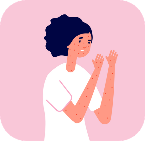 Mujer con alergia en la piel  Ilustración