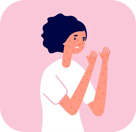 Mujer con alergia en la piel  Ilustración