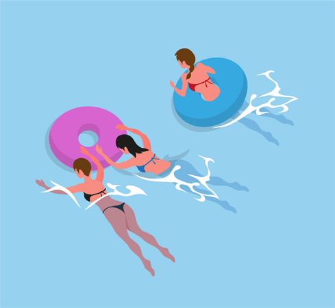 Mujer con anillo inflable  Ilustración