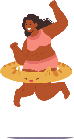 Mujer con anillo inflable  Ilustración