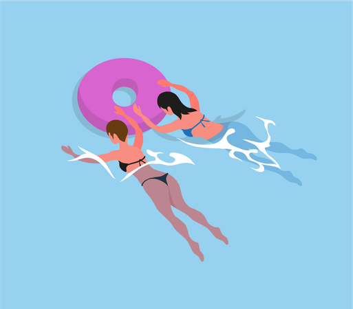 Mujer con anillo inflable  Ilustración
