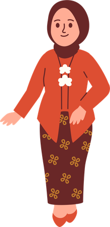 Mujer con atuendo de kebaya  Ilustración