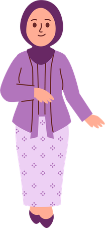 Mujer con atuendo de kebaya  Ilustración