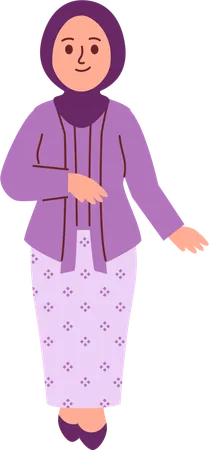 Mujer con atuendo de kebaya  Ilustración