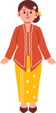 Mujer con atuendo de kebaya  Ilustración