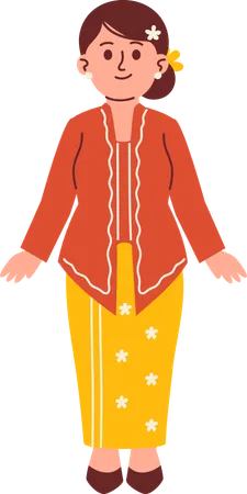 Mujer con atuendo de kebaya  Ilustración