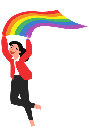 Mujer con bandera del arco iris  Ilustración