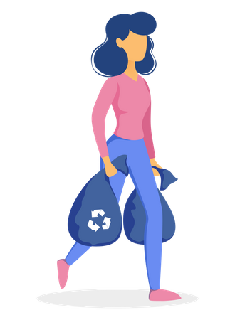 Mujer con bolsa de basura  Ilustración