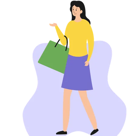 Mujer con bolsa de compras  Ilustración