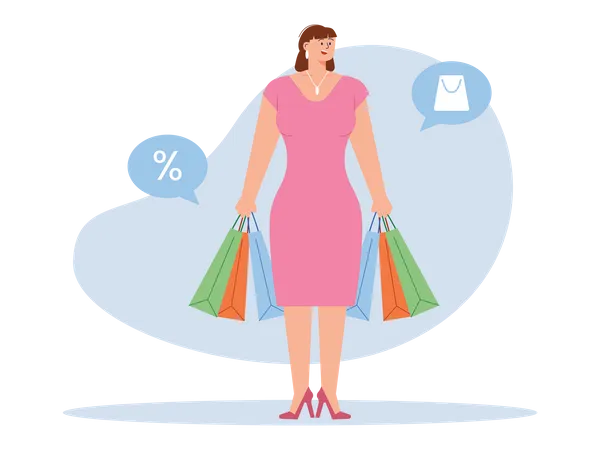 Mujer con bolsa de compras  Ilustración
